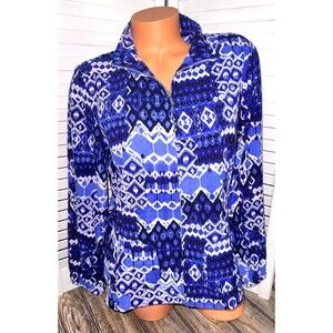 Chicos Zenergy Size 1 Light Weight Zip Up Jacket Blue White Travel Wrinkle Free